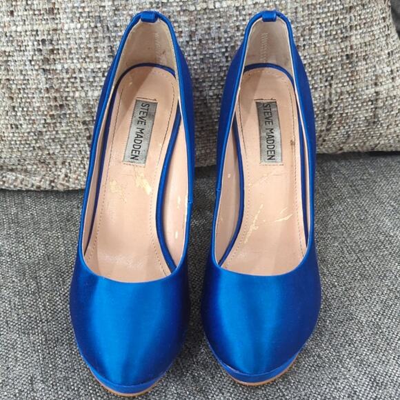 Steve Madden Posesion Royal Blue Heels Women's 9 Rhinestone Satin Sapphire Pumps - Picture 4 of 8